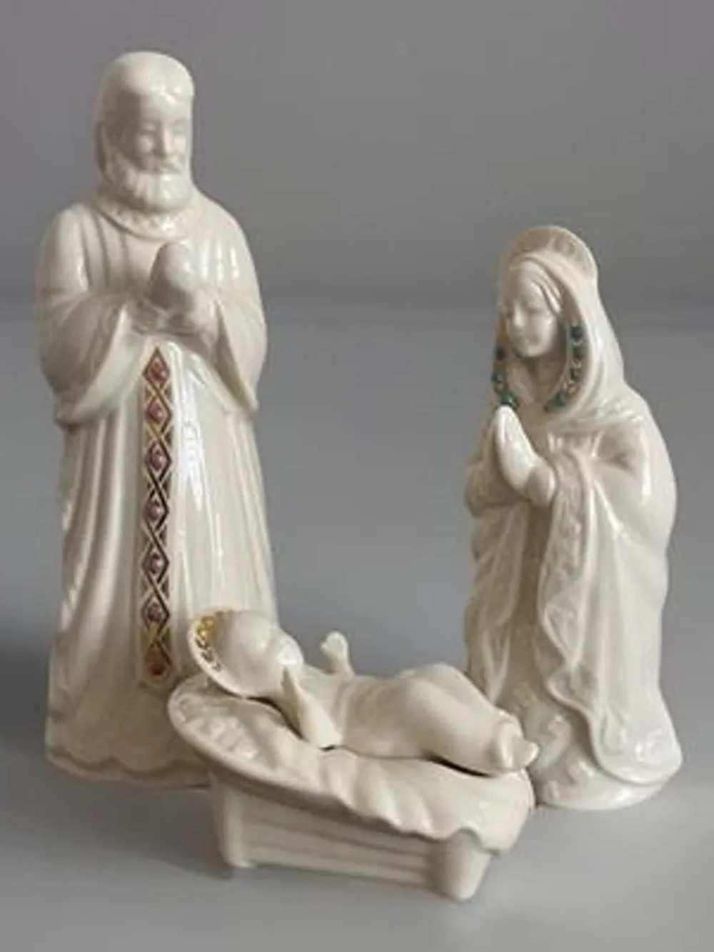 Vintage Lenox China Jewels Nativity Holy Family 3-Piece Set